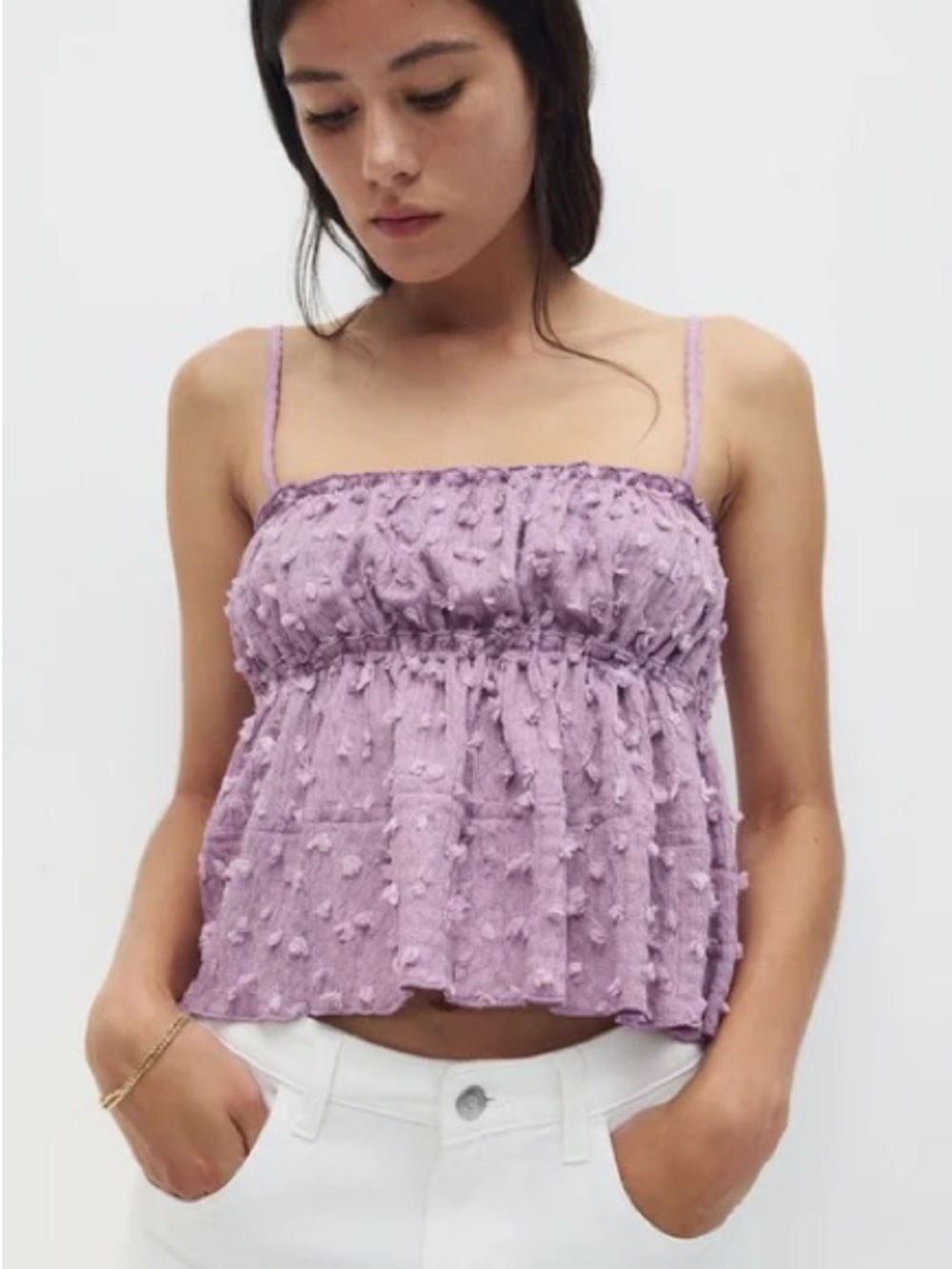 H&M Divided Camisole Top Swiss Dot XS Peplum Purple Cottagecore Fairycore